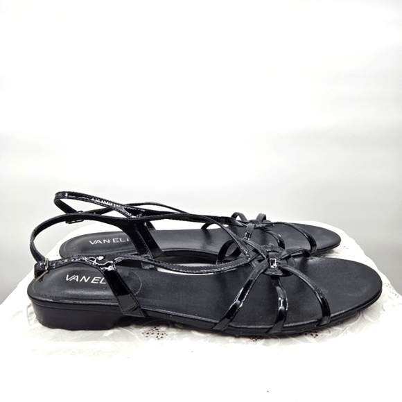 Vaneli Strappy Slingback Buckle Strap Black‎ Patent Leather Sandals Size … - Picture 1 of 9